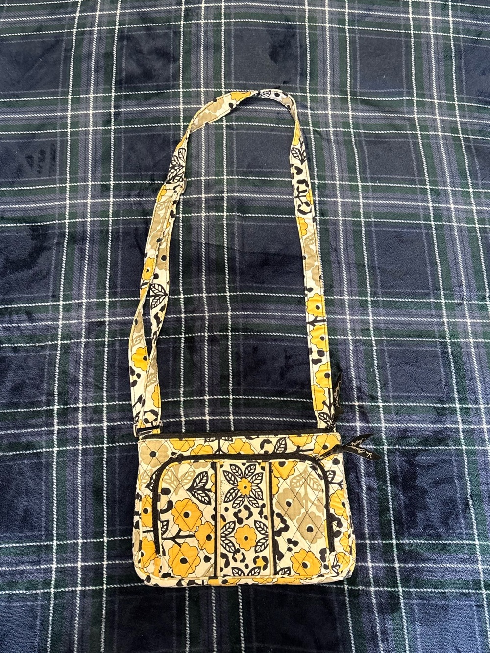 Vera Bradley Yellow and black floral retired patterned crossbody bag.